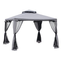 PAVILLON mit Doppeldach, ca. 3x3 m mit Moskitonetz, Seitenteile Garten-Pavillon aus Metall Hellgrau - Hellgrau, Textil (294/265/294cm)