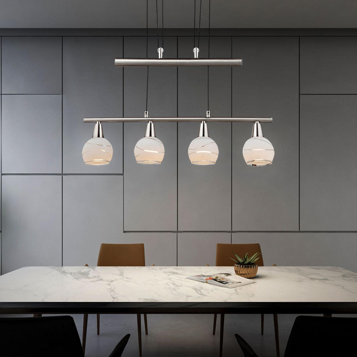 LED HÄNGELEUCHTE Metall Silber - Silberfarben, Glas (60/10/160cm) - Globo Lighting