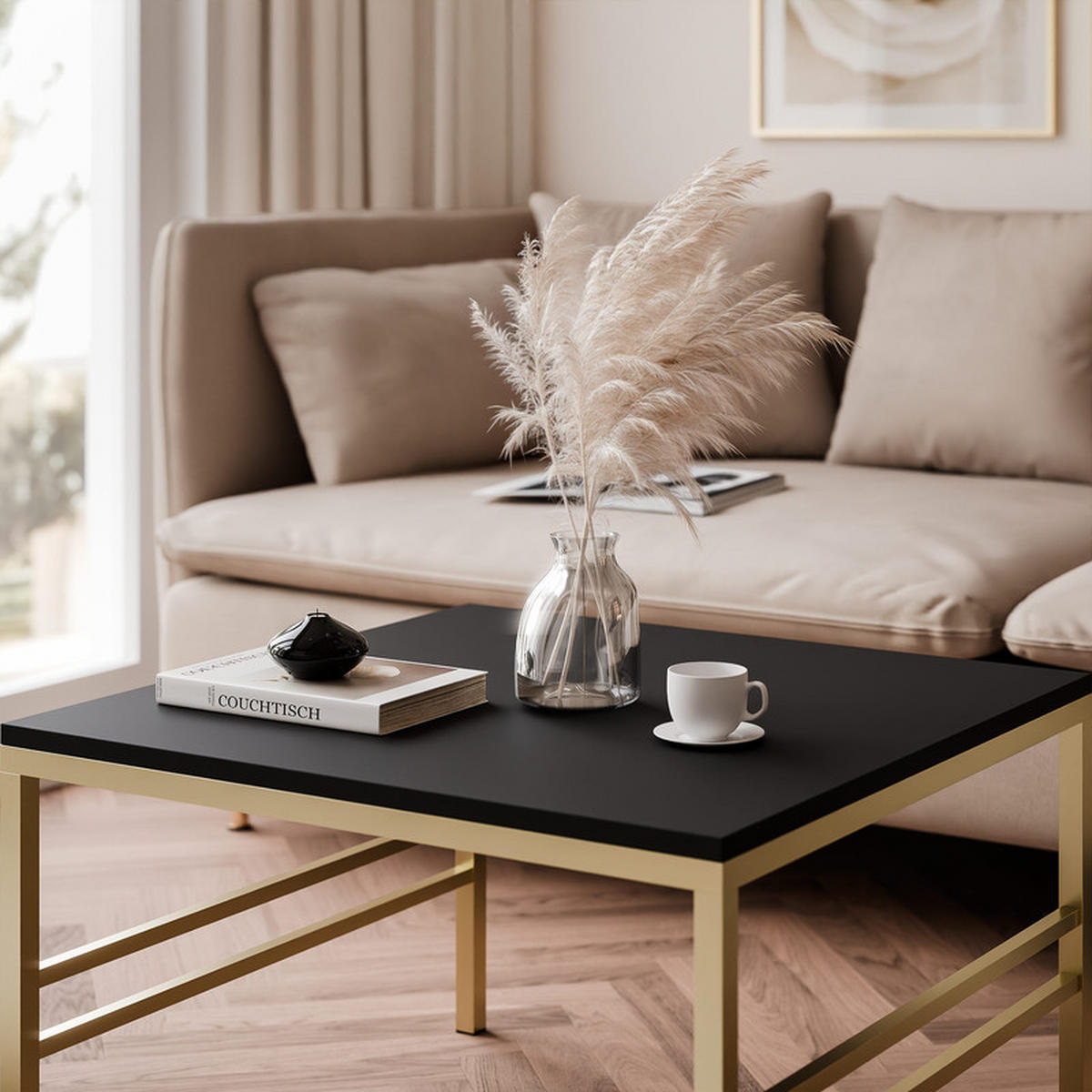 COUCHTISCH FORMA 60/60 cm Quadrat, Gold / Schwarz matt - Goldfarben/Schwarz, Metall (60/60/40cm) - Idohome
