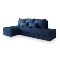 ECKSOFA NORVI Blau Geflochtener Stoff mit Schlaffunktion - Blau, Holz (251/143cm) - MASSENO