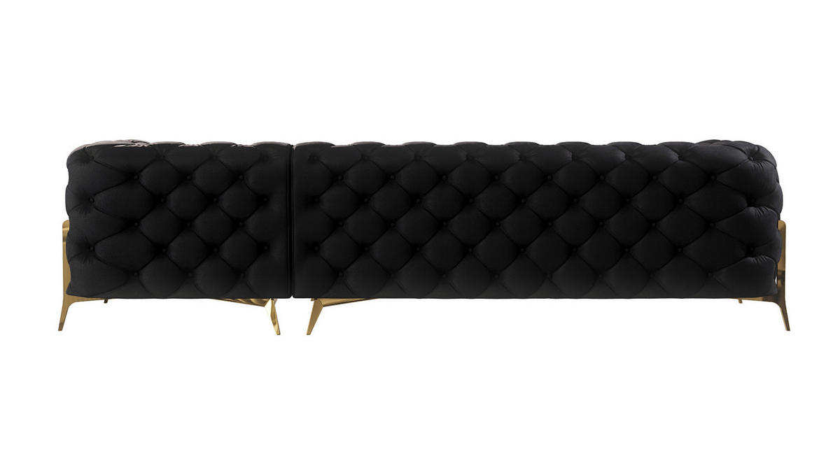 ECKSOFA Chesterfield Lexi Schwarz Samt, Ottomane rechts - Goldfarben/Schwarz, Holz/Textil (305/200cm) - S-Style Möbel