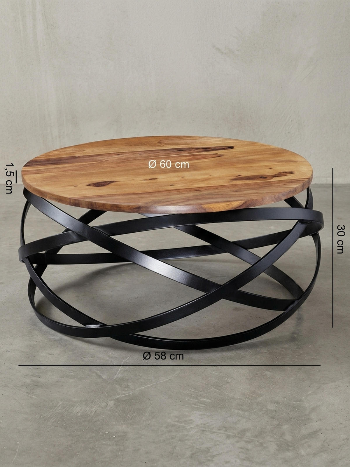 COUCHTISCH Industrial, Braun, Massives Holz und Metall, Modernes Design - Schwarz/Braun, Holz/Metall (60/60/30cm) - KADIMA DESIGN