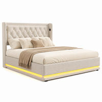 BETT mit Stauraum 160x200 cm Baumwolle Beige - Beige, Metall (160/200cm) - Meubliv