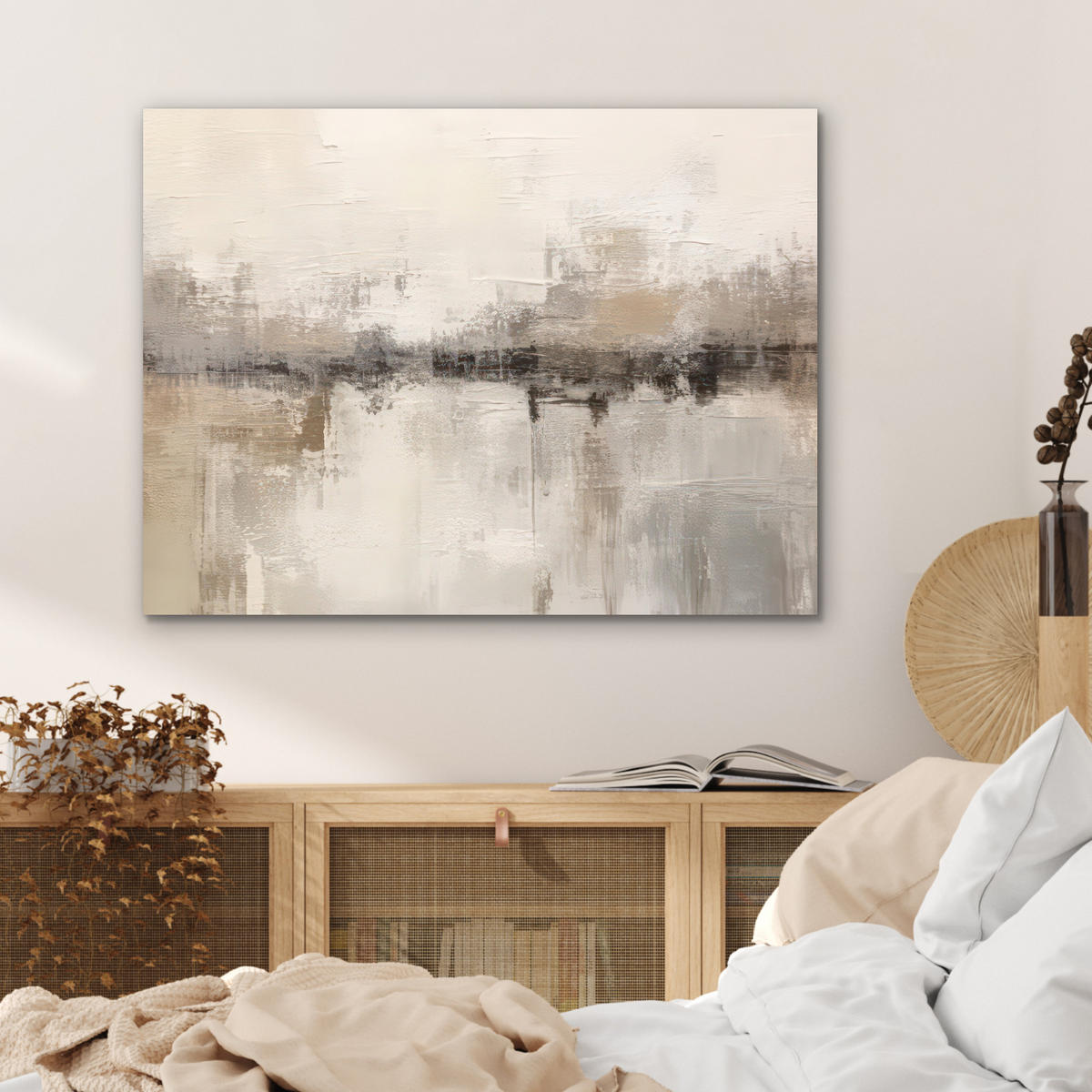 KOVOVÝ OBRAZ Moderné umenie - Abstraktné - Béžové 80x60 cm - béžová, kov (80/60cm) - MuchoWow