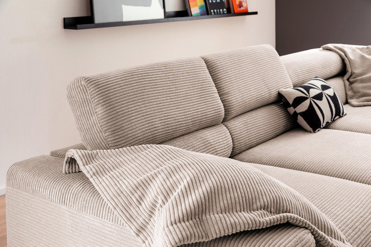 ECKSOFA DELIA Taupe Cord - Taupe/Schwarz, Textil/Metall (312/219cm) - KAWOLA