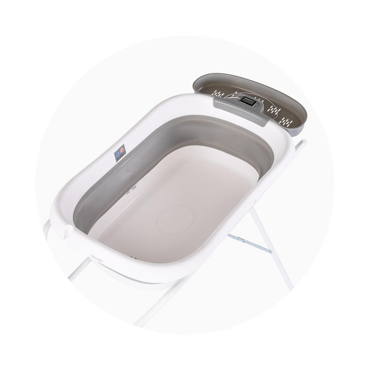 BABYBADEWANNE-SET Slim Ständer grau 90 cm, Ablage, klappbar, Thermometer - Grau, Kunststoff (56/86cm) - Chipolino