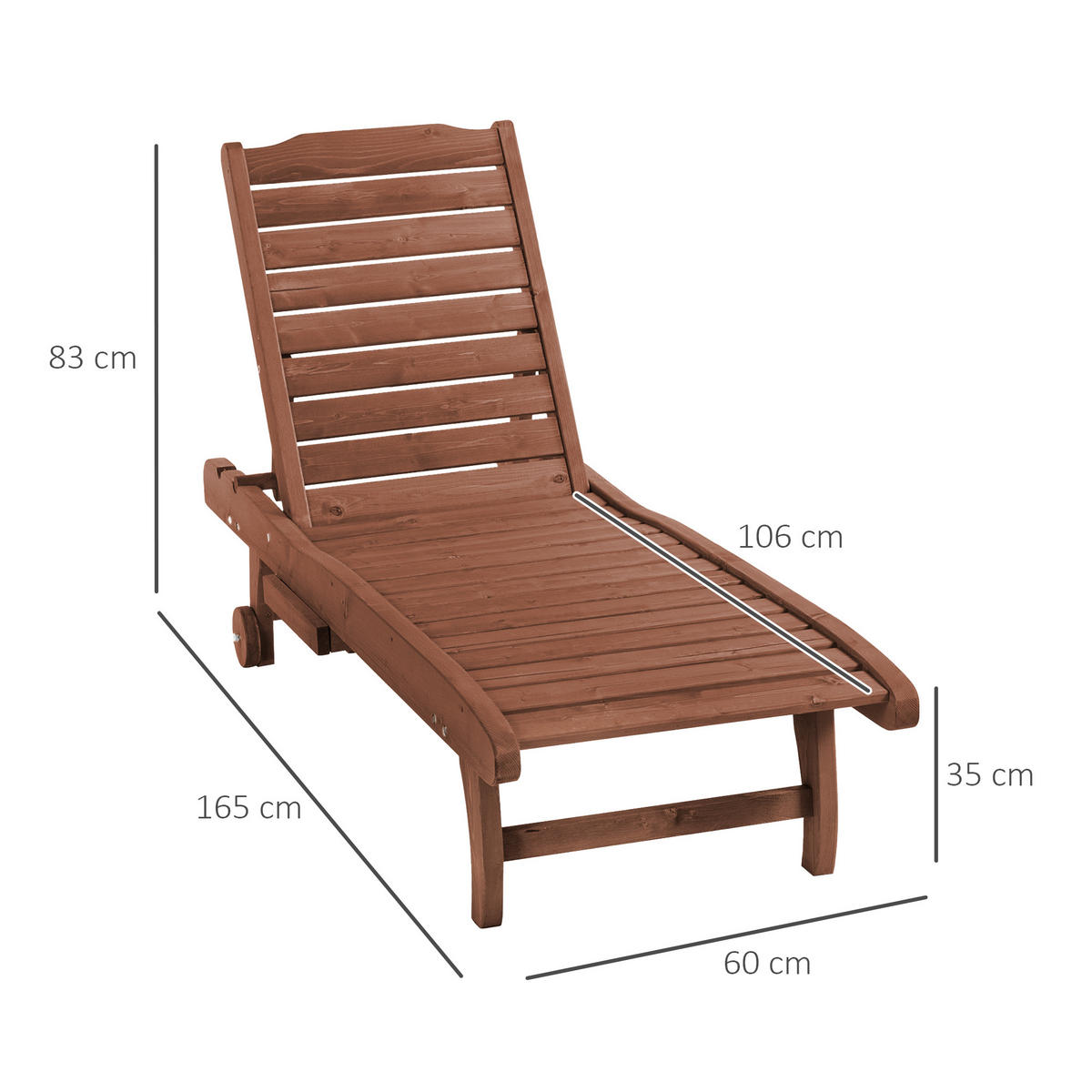 SONNENLIEGE DE-15667 3-fach verstellbar mit Rollen & Tablett Holz - Naturfarben, Holzwerkstoff (152.4/88.9/462.28cm) - ComfortXL