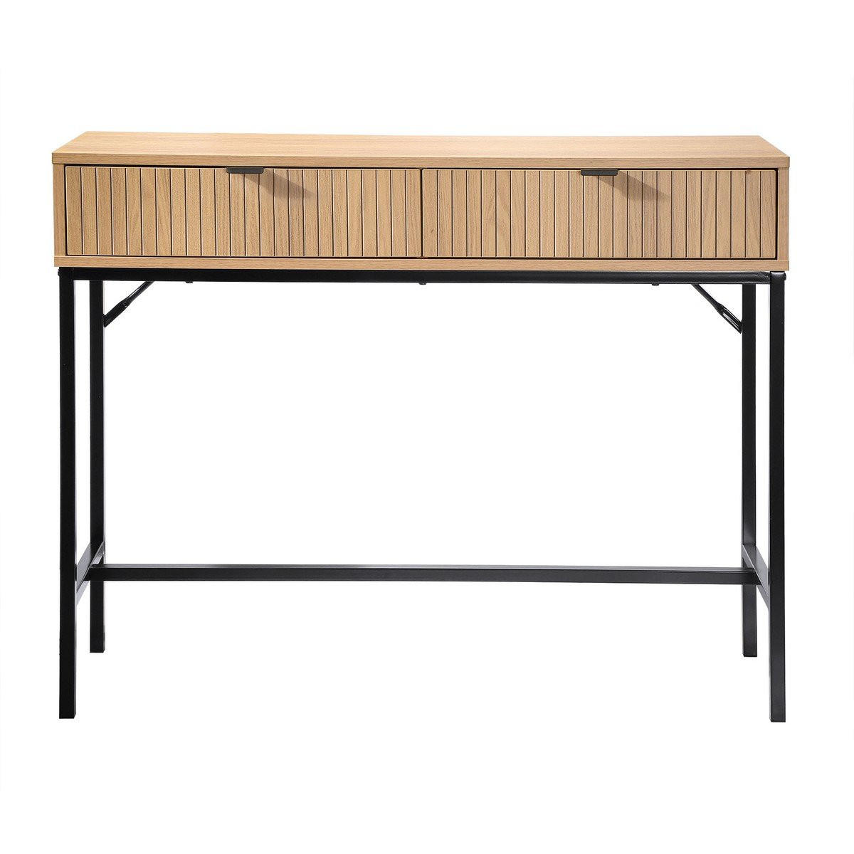 KONSOLE 2 Schubladen Front Effekt Holz mit Rillen - L100 x H80 cm - Apfelbaumfarben, Holzwerkstoff (100/35/80cm) - Calicosy
