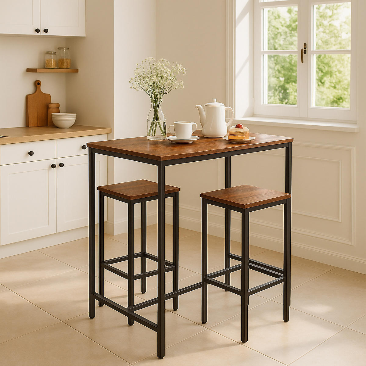 3-tlg.BARTISCH-SET - Multicolor, Holzwerkstoff/Metall (50/120/90cm) - Relaxdays