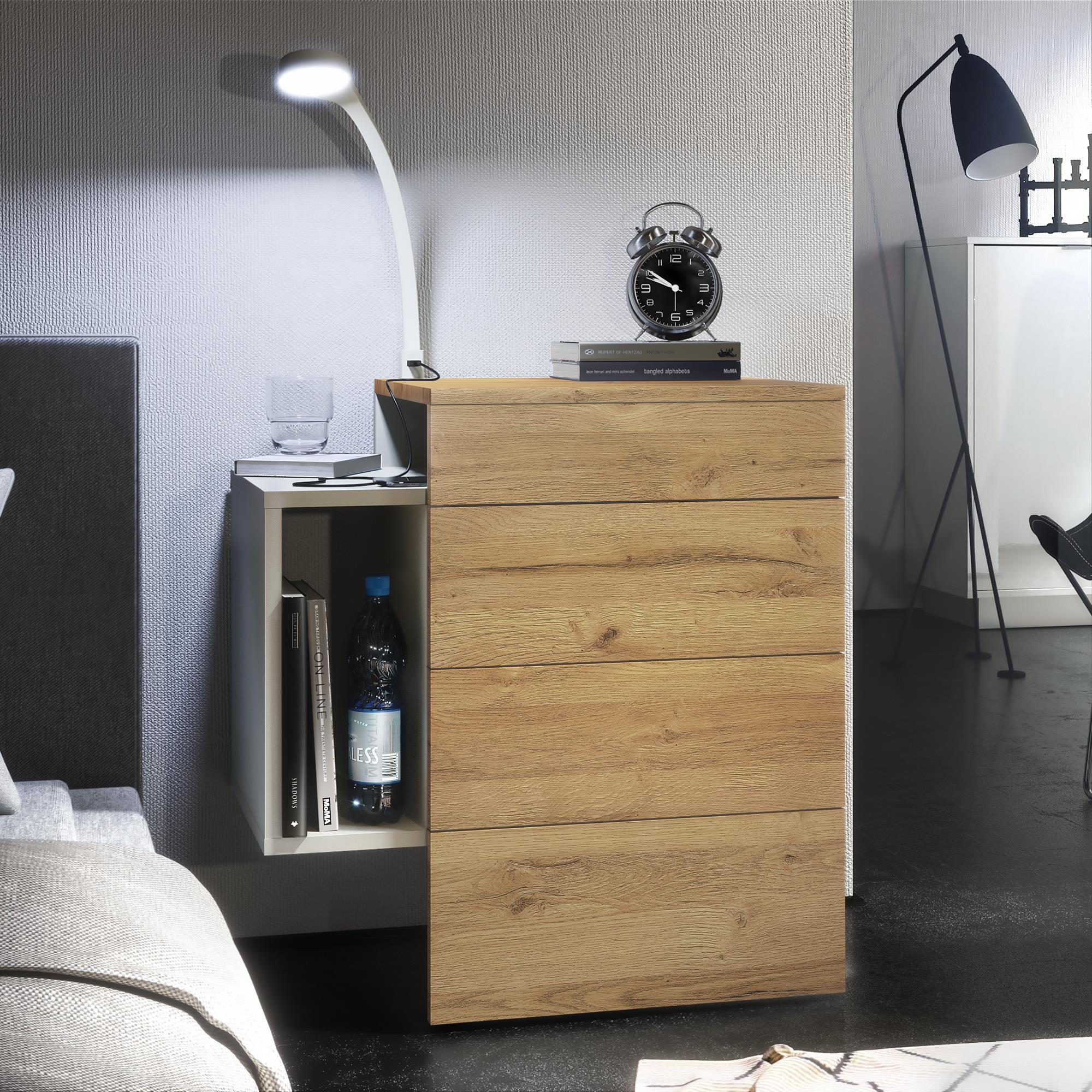 NACHTTISCH Queens Front in Eiche Natur - Eichefarben, Holzwerkstoff (60/63/36cm) - Vladon
