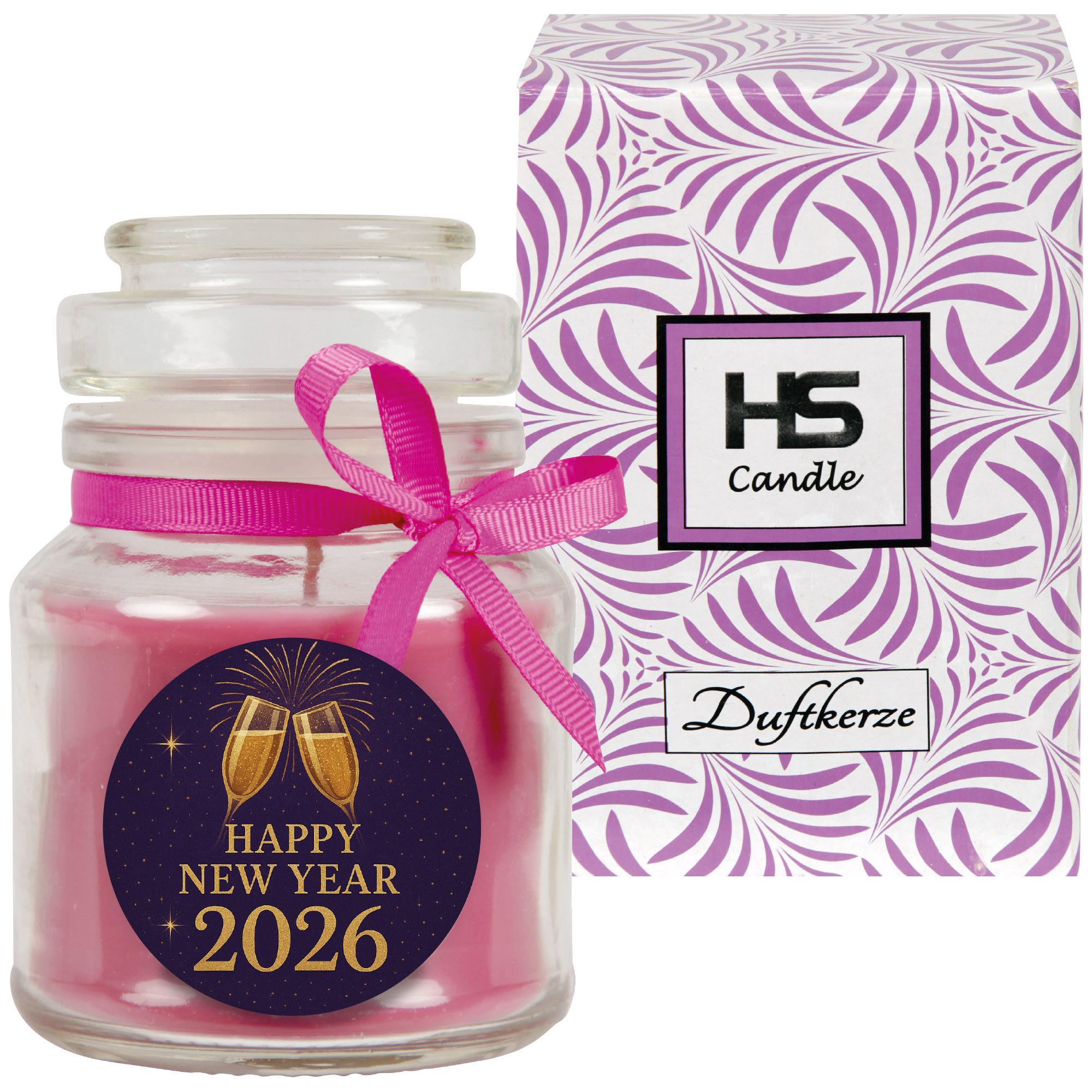 DUFTKERZE im Glas - Neujahr Lavendel Bonbonsglas 120 g - Rosa, Naturmaterialien (7/10cm)