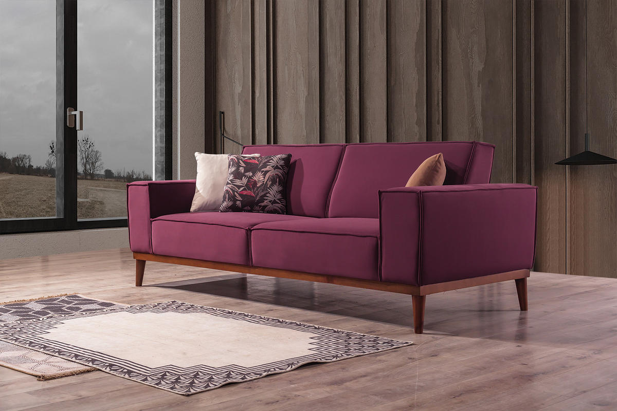 SITZGARNITUR Retry Grau Stellvariante:2+1+1 - Violett, Holz (187/85/100cm) - Villa Möbel