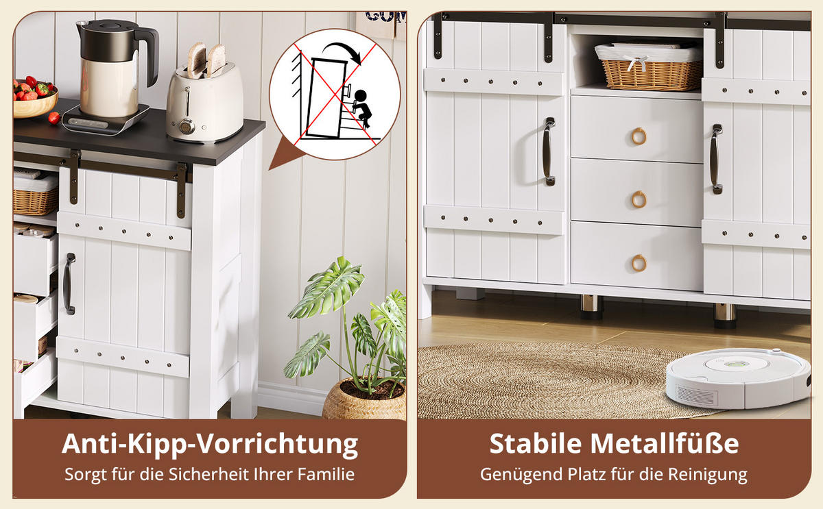 KÜCHENBUFFET mit 3 Schubladen, 120 x 40 x 80 cm, Weiß, MDF - Weiß, Holzwerkstoff (120/80/40cm) - SONNENH