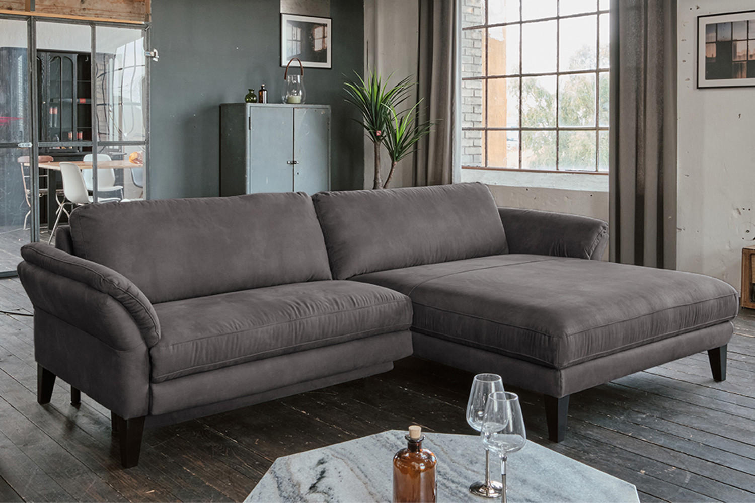 ECKSOFA MALTA Anthrazit Webstoff - Anthrazit/Schwarz, Buchenholz/Textil (302/175cm) - KAWOLA