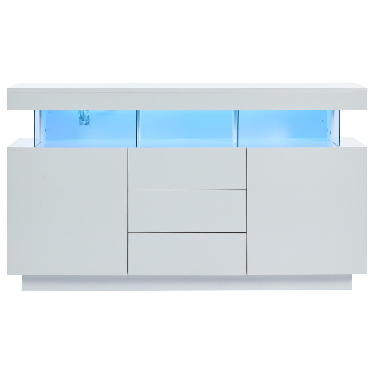 SIDEBOARD aus Spanplatte und Acryl 140x35x80 cm Weiß mit LED-Beleuchtung, 3 Schubladen und 2 Türen - Weiß, Holzwerkstoff (140/80/35cm) - IVMEU