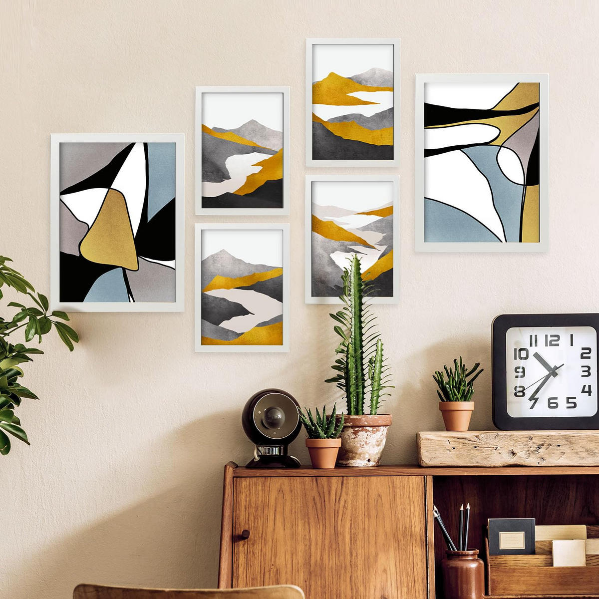 POSTER Set Mit 6 Gattung Naturen 1 In Kulissen Abstracts Ästhetische Dekorative Gemälde Für Ihr Wohnzimmer Schlafzimmer Zuhause A3 & A4 Weißer Rahmen - Weiß, Papier (29/3cm) - Nacnic