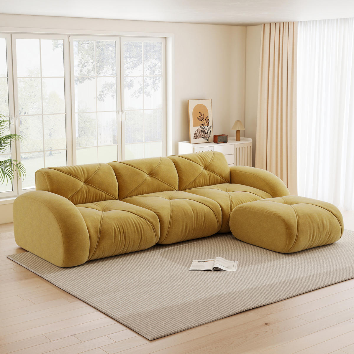 SOFA modular Chenille Yellow mit Hocker - Gelb, Kunststoff (171/281cm) - Meubliv