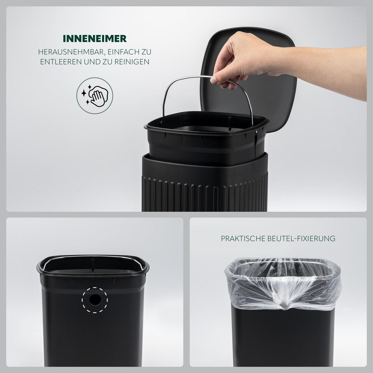KOSMETIKEIMER 6 Liter, schwarz - Schwarz, Metall (20/27/27cm) - eluno