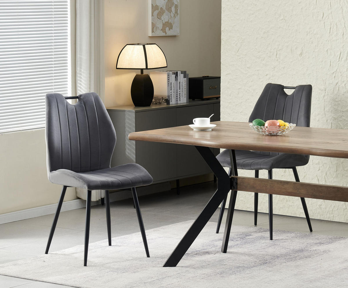 STUHL 2er Set Sevilla Stühle in Anthrazit - gemütliches Design - B/H/T: 52x75x58 cm - Anthrazit, Textil (58/75/52cm)