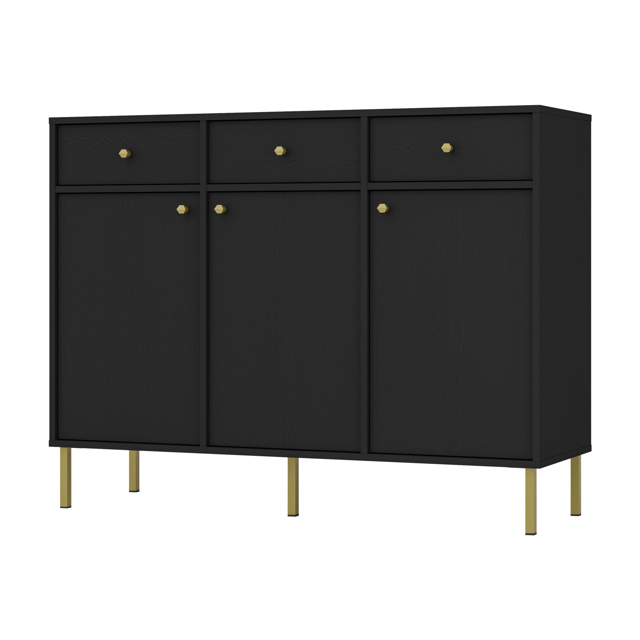 KOMMODE TORINO 125/95/41 cm mit 3 Schubladen 3 Türen Graphitfarben - Graphitfarben, Holzwerkstoff (125/95/41cm) - MASSENO