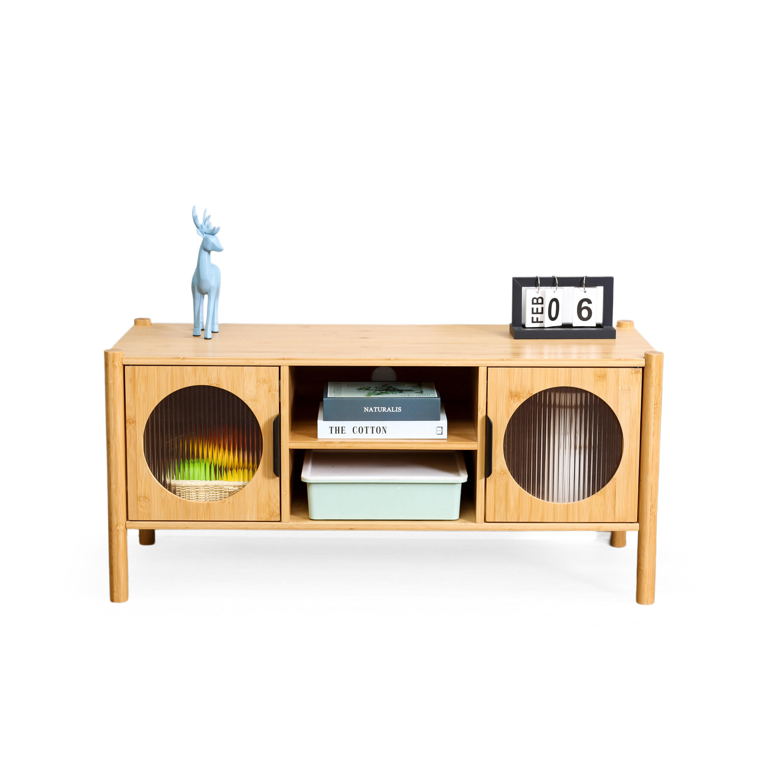 Relaxdays SKŘÍŇKA Přírodní TV 2 dvířka bambus 103 cm