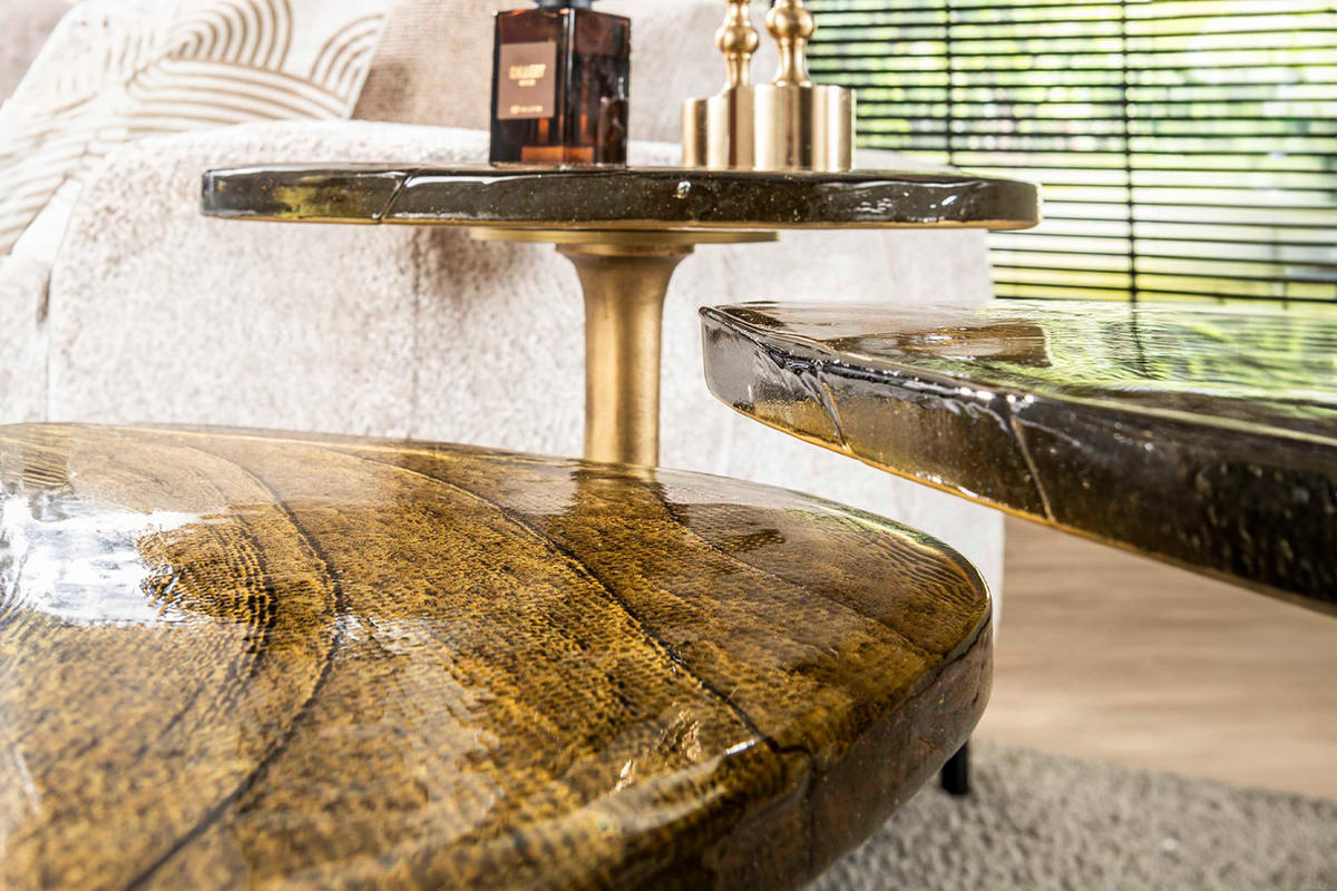 BEISTELLTISCH DARI Gold Glas - Goldfarben, Glas/Metall (53/42/50cm) - KAWOLA