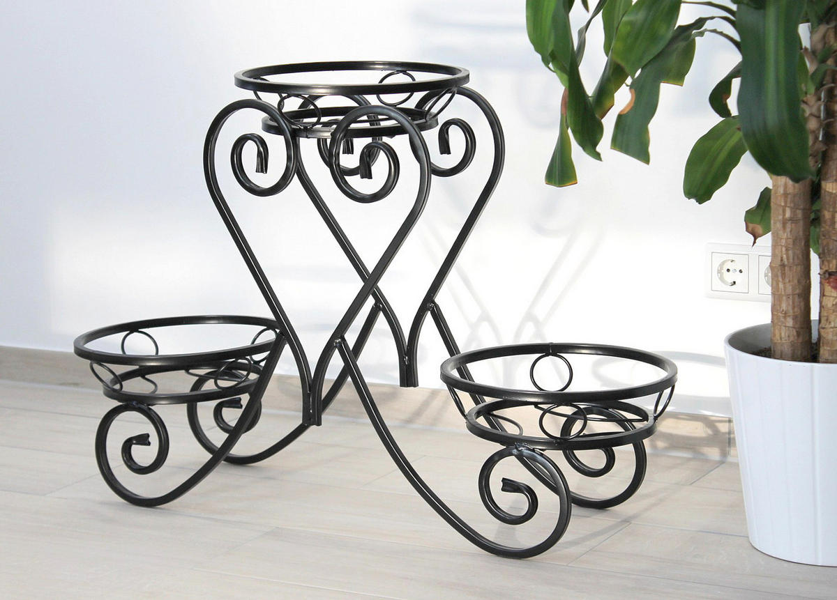 BLUMENTREPPE Metall Schwarz 89 cm KW403 - Schwarz, Metall (89/59/31cm) - DanDiBo