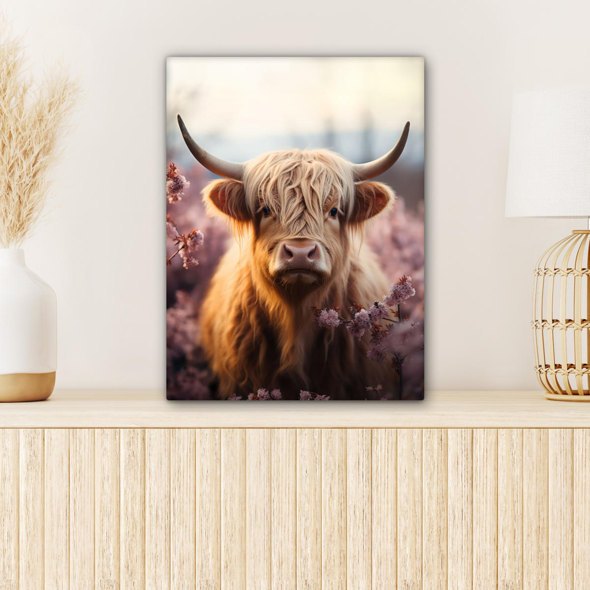 OBRAZ NA PLÁTNE Škótsky horal - Jar - Vysočina 30x40 cm - svetloružová, textil (30/40cm) - MuchoWow