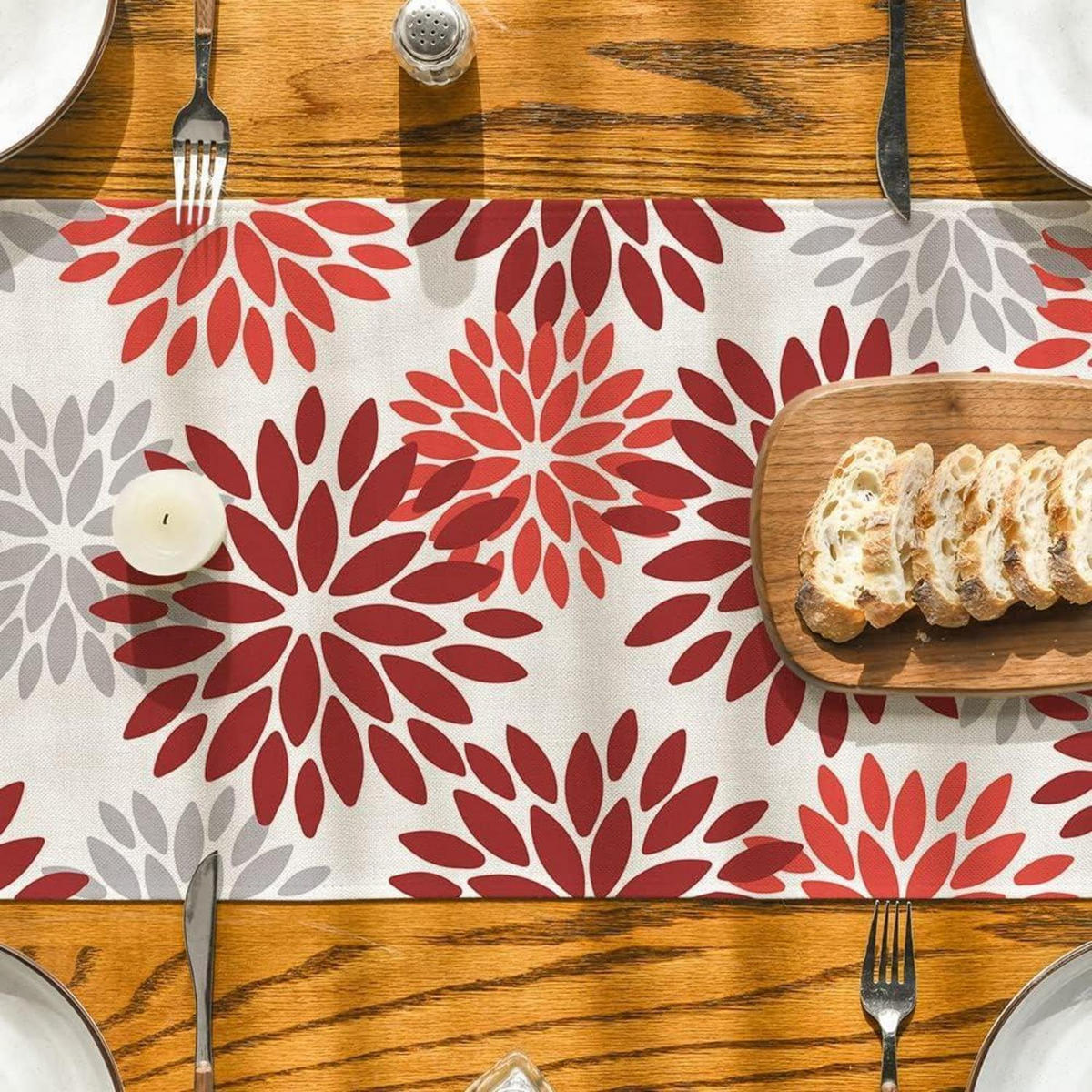 TISCHLÄUFER Blumen Rot 40 x 180 cm - Multicolor, Textil (180/40/1.5cm)