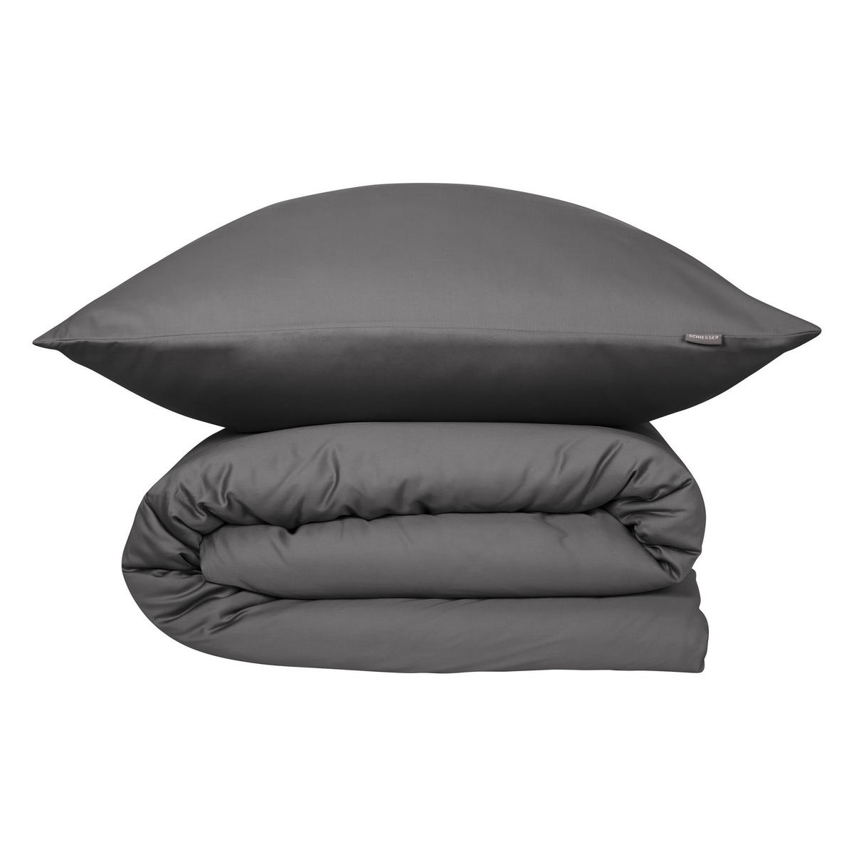 BETTWÄSCHESET Ella - Baumwollsatin - 2-teilig - 155 x 220 cm - Dunkelgrau - Dunkelgrau, Textil (155/220cm) - SCHIESSER