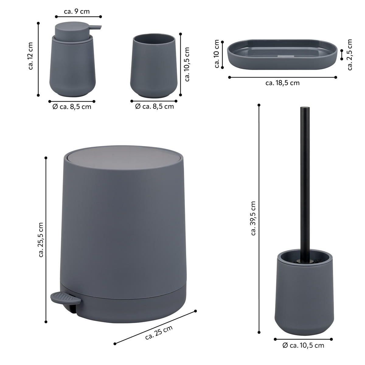 BAD-ACCESSOIRES-SET TESERO, Soft-Touch, grau - Grau, Kunststoff (22.5/25.5/25cm) - eluno
