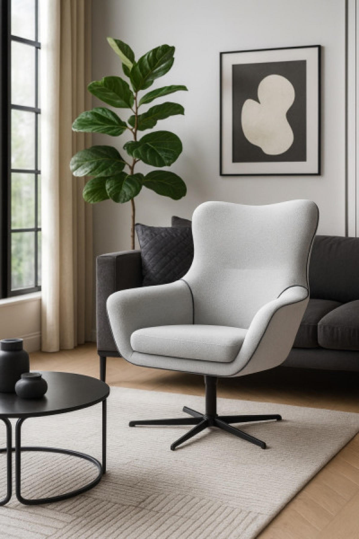 SESSEL Hellgrau LISA Drehbar Verstellbare Rückenlehne - Grau, Textil (88/110/106cm) - Sepro Meble