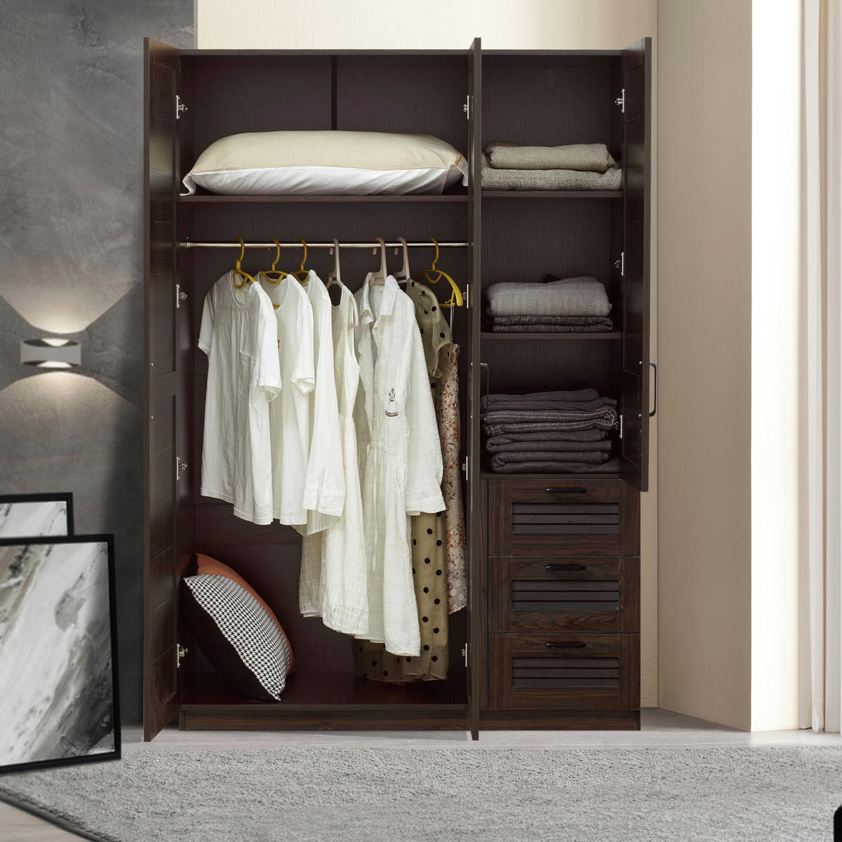 KLEIDERSCHRANK Finning - Walnussfarben, Holzwerkstoff (120/176/52cm) - [en.casa]