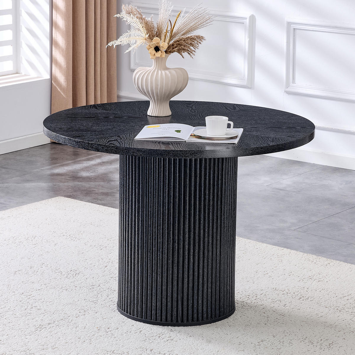 ESSTISCH 100/100/76 cm Schwarz runder MDF-Tisch mit Stauraum im Tischbein - Schwarz, Holzwerkstoff (100/100/76cm) - OKWISH