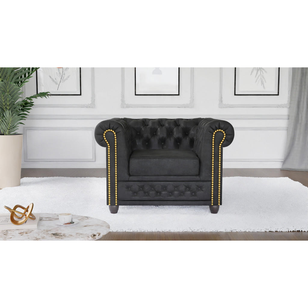 Thumbnail - S-Style Möbel Chesterfield-Sessel, Anthrazit, Textil, Echtholz,Birke, 1-Sitzer, Füllung: Polyetherschaumkern,Silikon,Kom...