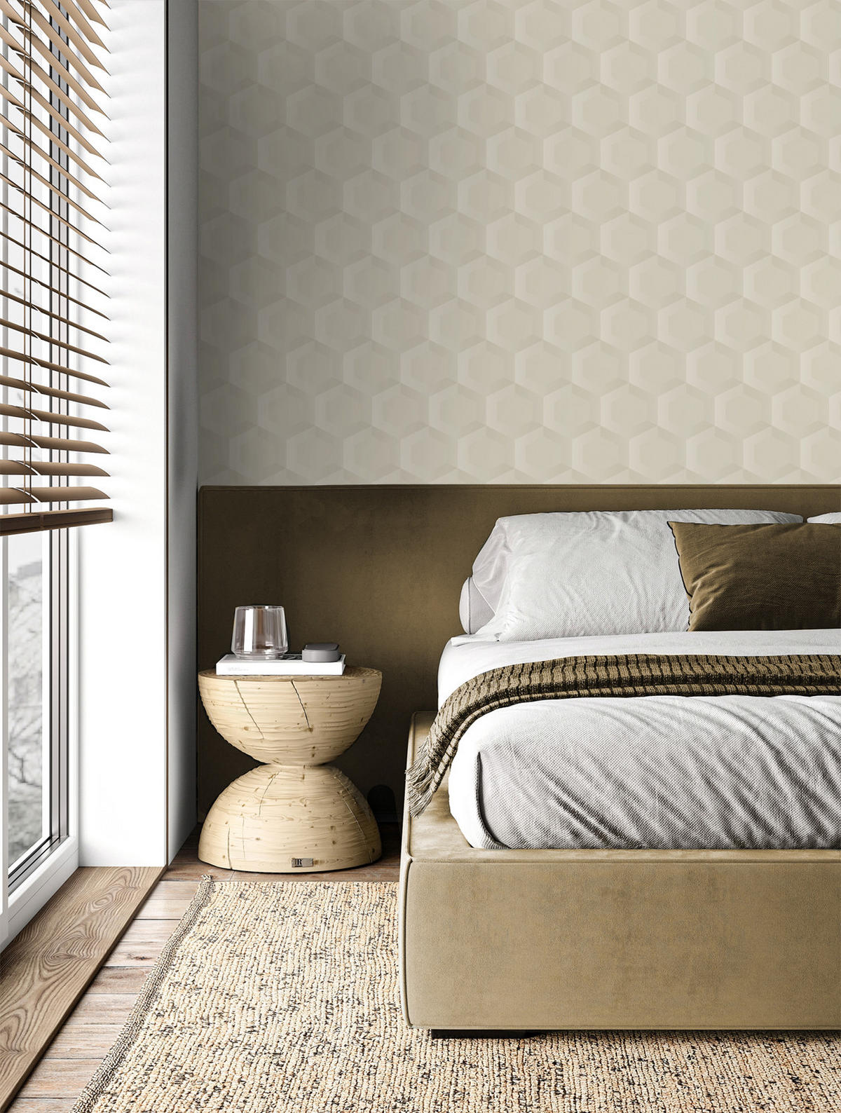 TAPETE 3D Wabenmuster 53 cm x 10.05 m - Weiß, Papier (53/1000cm) - Origin Wallcoverings