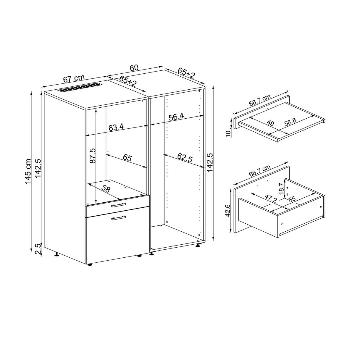 WASCHMASCHINENSCHRANK Serie 2 127cm Breit, 145cm Hoch - Schwarz, Holzwerkstoff (127/145/67cm)