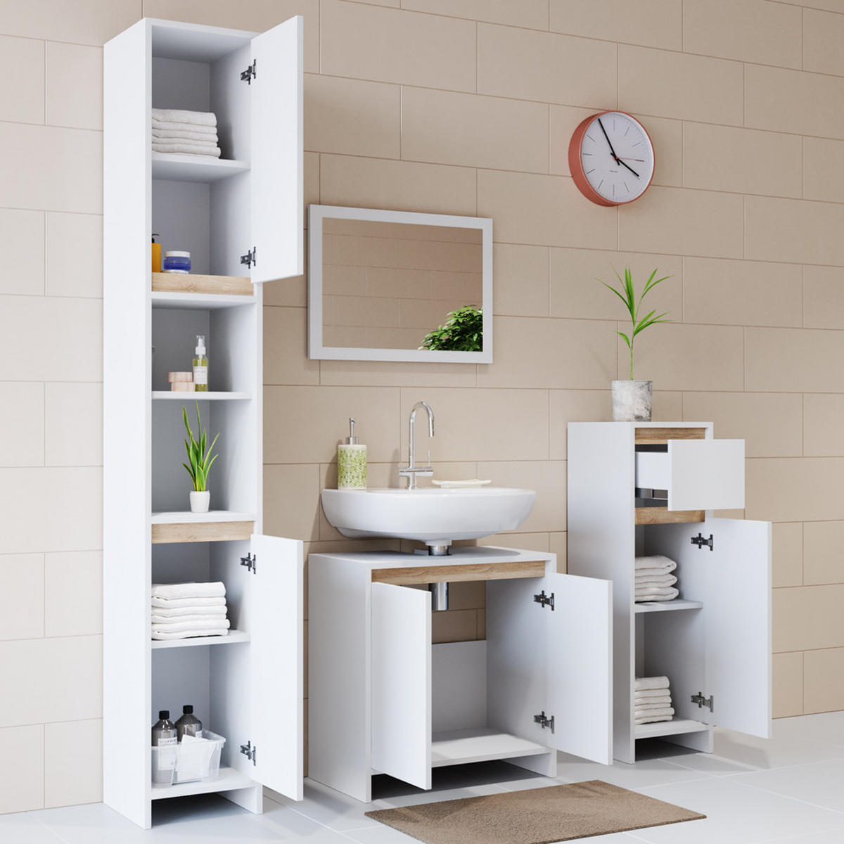 WASCHBECKENUNTERSCHRANK Emma Weiß/Sonoma 58 x 60 cm - Weiß, Holzwerkstoff (58/60/33cm) - Vicco