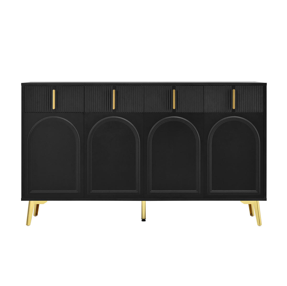 SIDEBOARD mit 4 Türen und 4 Schubladen 140 x 38 x 82 cm Schwarz - Schwarz, Holzwerkstoff (140/82/38cm) - Meubliv
