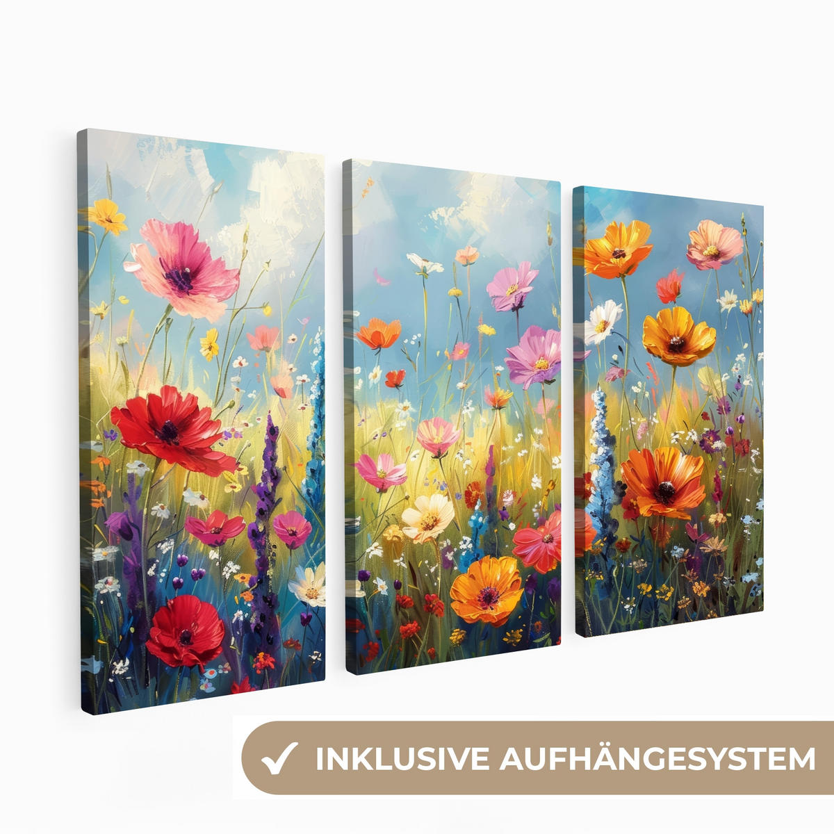 LEINWANDBILD 3er Set Blumen - Frühling - Farbenfroh - Sommerlich 180x120 cm - Orange, Textil (180/120cm) - MuchoWow