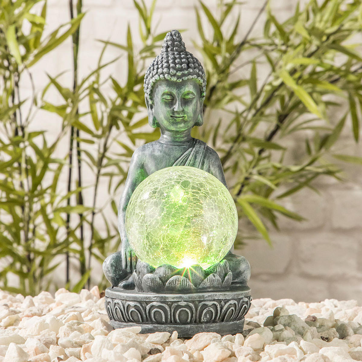 LED AUSSENLEUCHTE Buddha Grau Farbwechsler 2er Set - Grau, Glas (11.5/9.5/19.5cm)