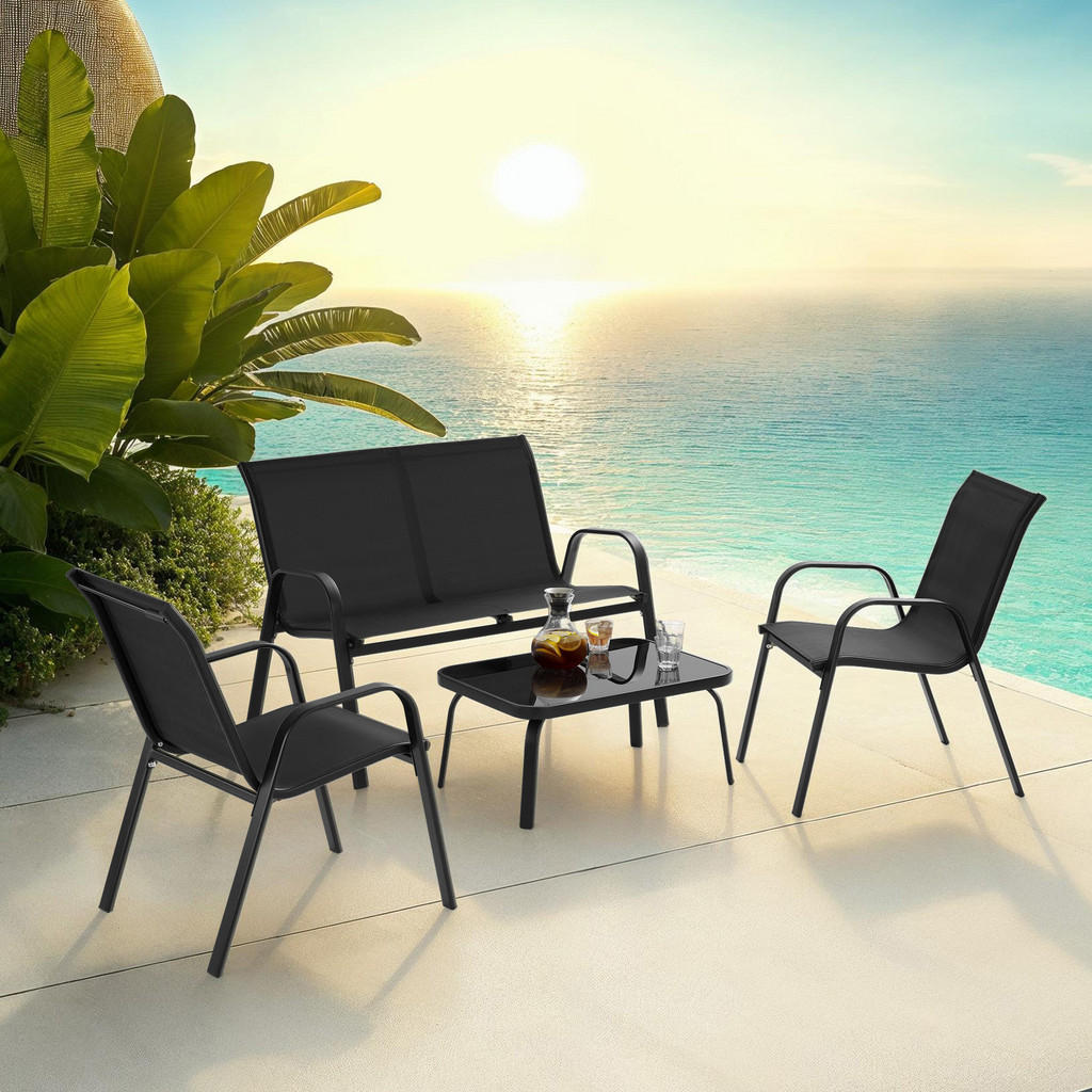 Thumbnail - tectake Sitzgruppe, Schwarz, Textil, Loungemöbel, Loungemöbel-Sets