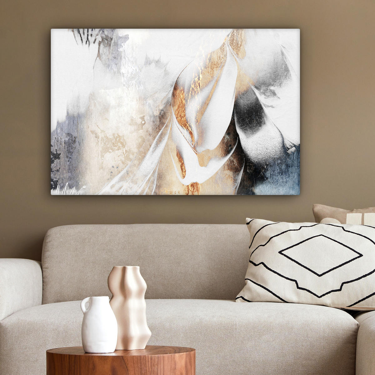 LEINWANDBILD Luxus - Abstrakt - Gold - Weiß XXL 150x100 cm - Goldfarben, Textil (150/100cm) - MuchoWow