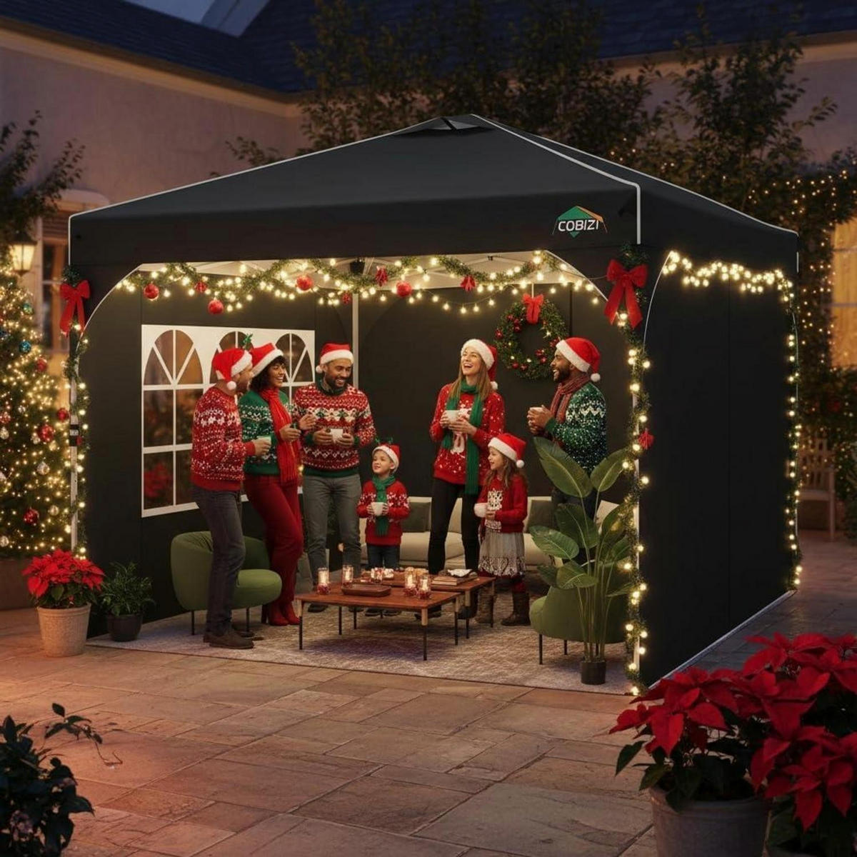 FALTPAVILLON 3x3m Wasserdicht mit 3 Seitenteilen Schwarz - Schwarz, Textil (300/300/265cm)
