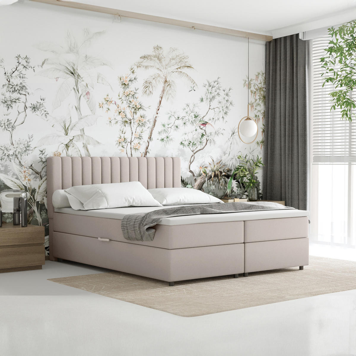 BOXBETT Everest beige 160 x 200 cm Doppelbett mit hochwertiger Bonell-Matratze und Topper - Cappuccino, Holz (160/200cm) - Panda Möbel