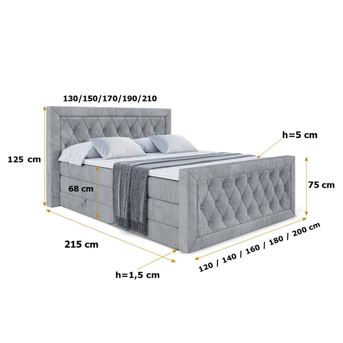 BOXSPRINGBETT NOEL-Z KING - 160 x 200 - H3/H4 - Grau - Grau, Holzwerkstoff (160/200cm) - ALTDECOR