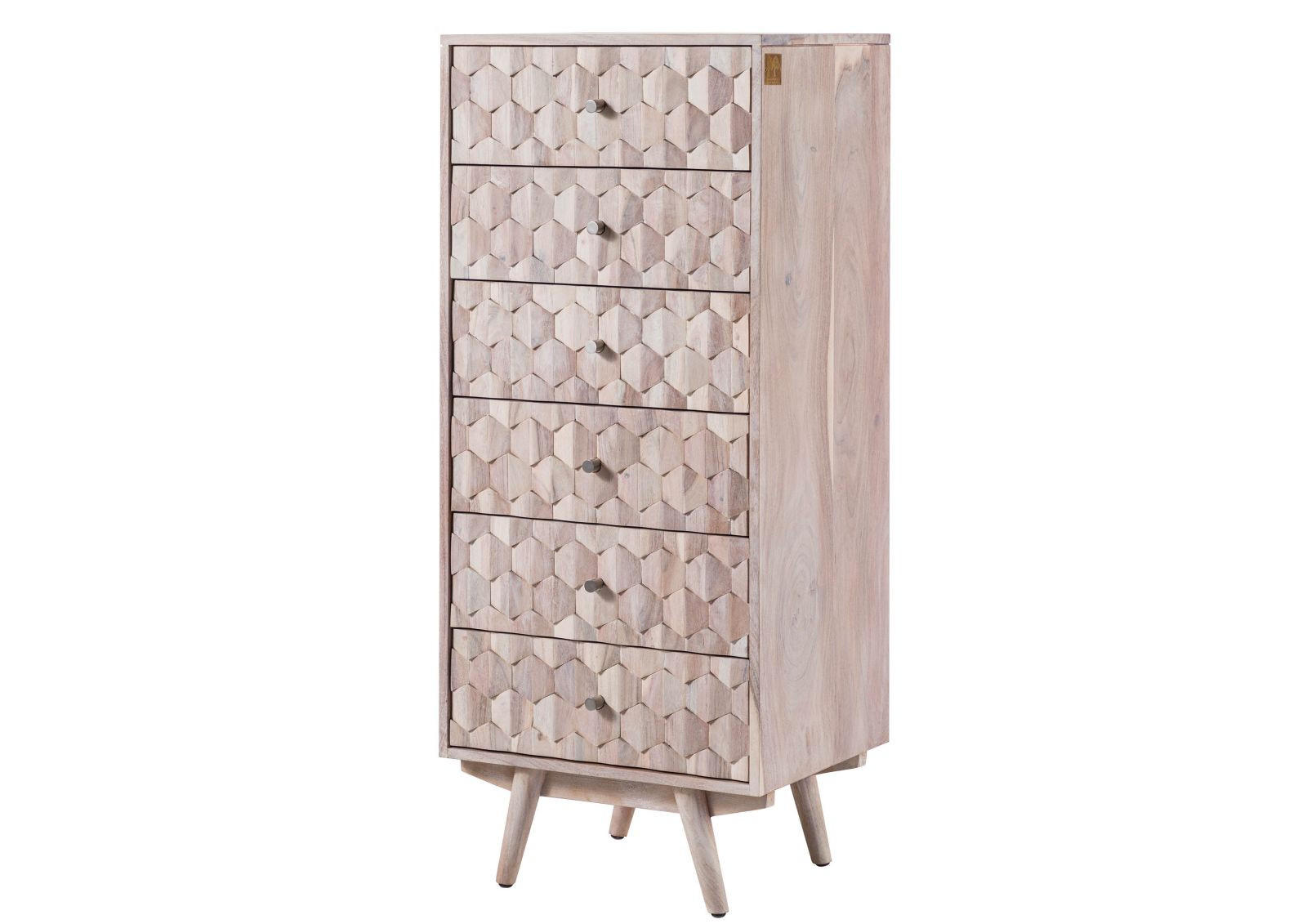 KOMMODE Akazie 53x42x125 weiß lackiert MOSAYK #208 - Weiß, Holz (53/125/42cm) - Massivmoebel24