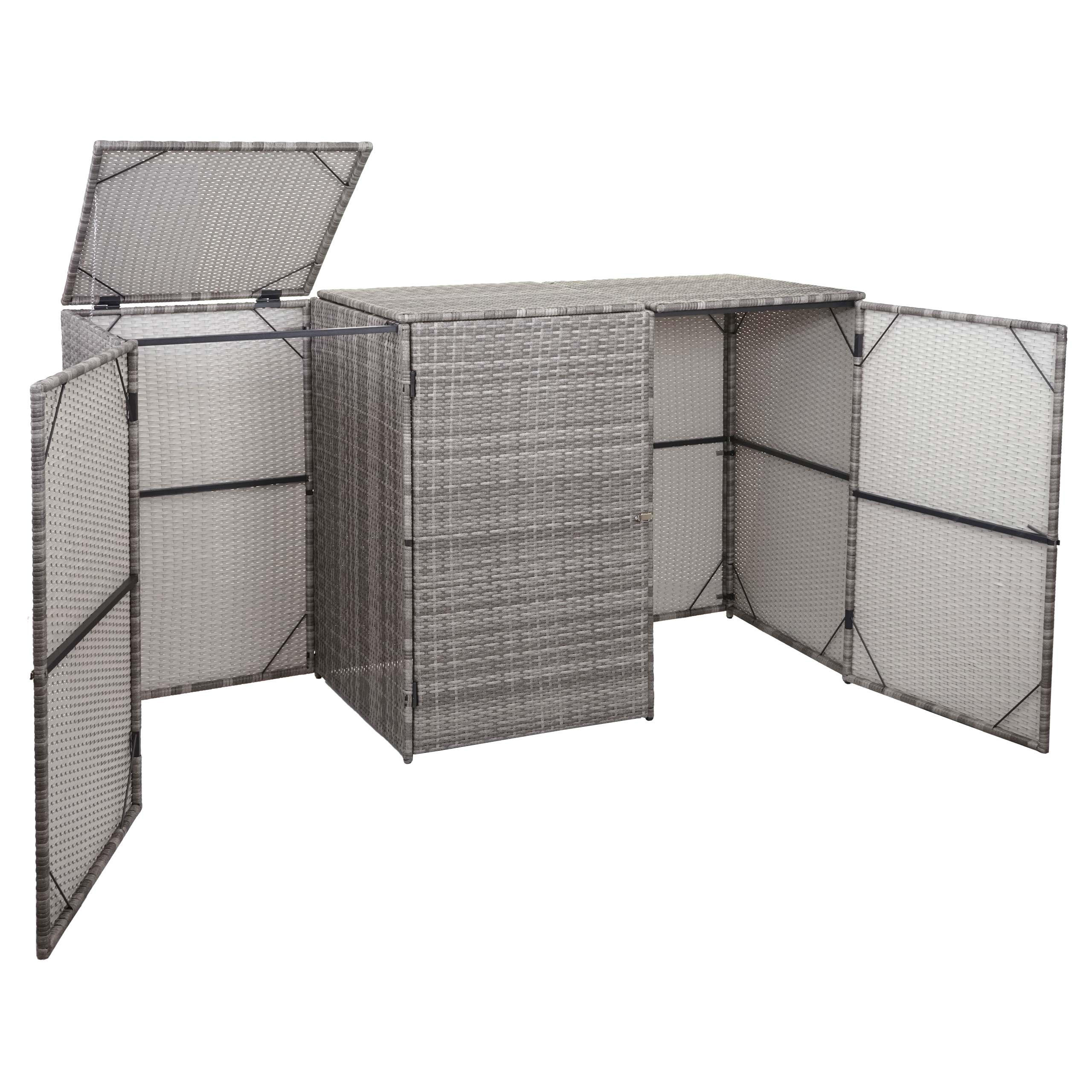 MÜLLTONNENBOX 3er HxBxT 110x195x66cm Poly-Rattan 3x120l Grau - Grau, Kunststoff (195/110/66cm) - PROREGAL