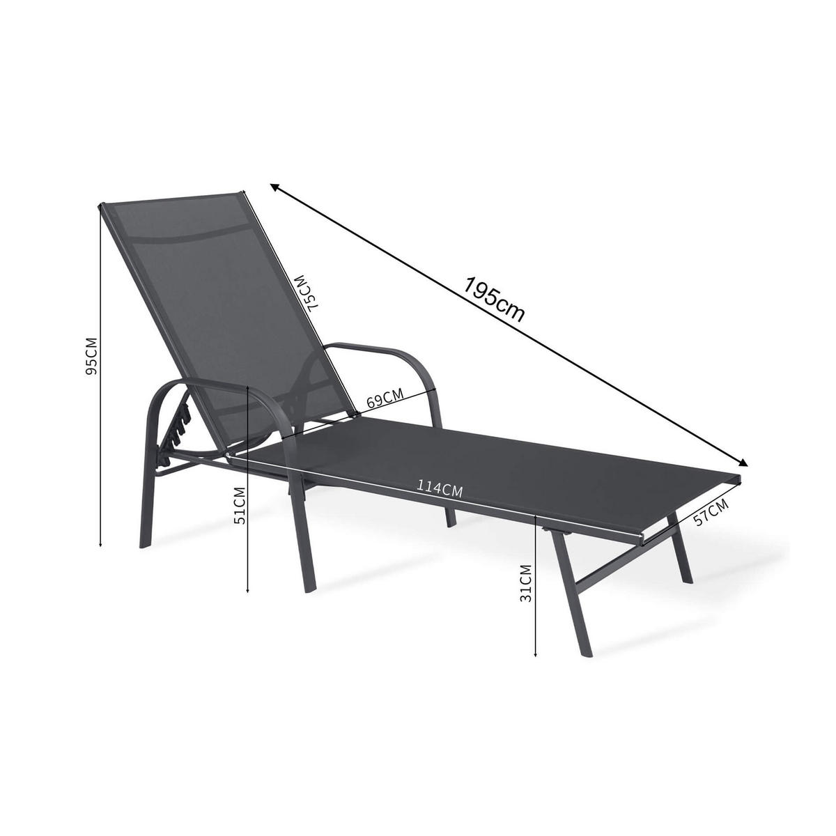 SONNENLIEGE Dunkelgrau 195/95/69 cm - Dunkelgrau, Metall (195/95/69cm) - Mobili Rebecca