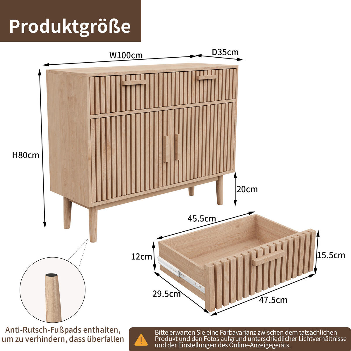 SIDEBOARD 100x35x80 cm Holzoptik mit Schubladen Buffetschrank - Braun, Holz (35/80/100cm) - PARAFTA HOME
